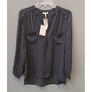 Joie Women's Silk Blouse V-Neck Black Sheer Shirt Long Sleeve XS NEW